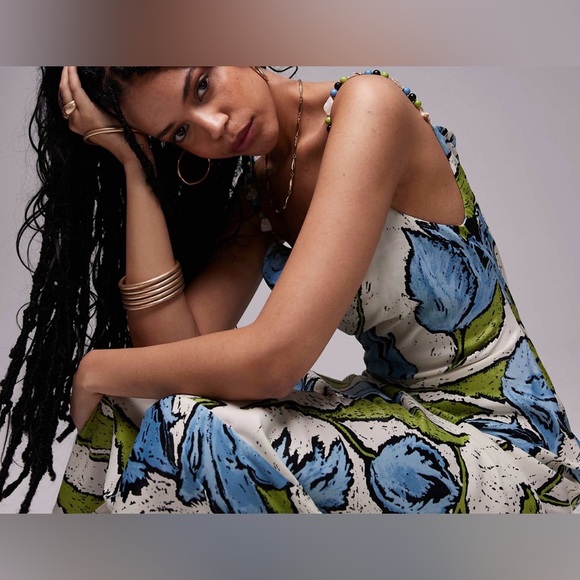 Topshop - Cowl Neck Slip Dress with Beaded Straps - NWT - Size 4 - Picture 2 of 7